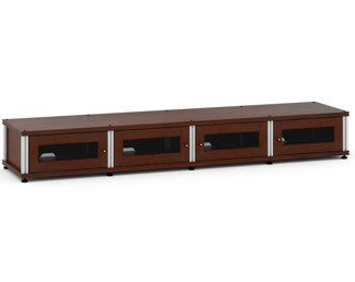Synergy Solution 147, Quad-Width AV Cabinet, Dark Walnut with Aluminum Posts